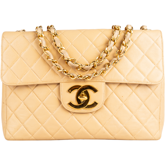 Chanel Quilted Lambskin 24K Gold Jumbo Single Flap Bag