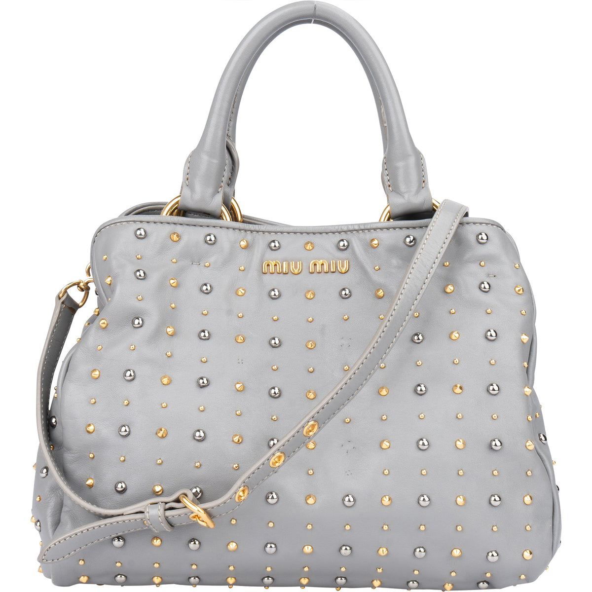 Miu Miu Rivets aus grauem zweifarbigem Leder – Vorderansicht