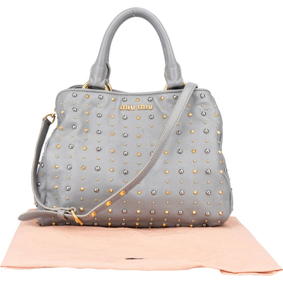 Miu Miu Grey Leather Bicolor Rivets Handbag