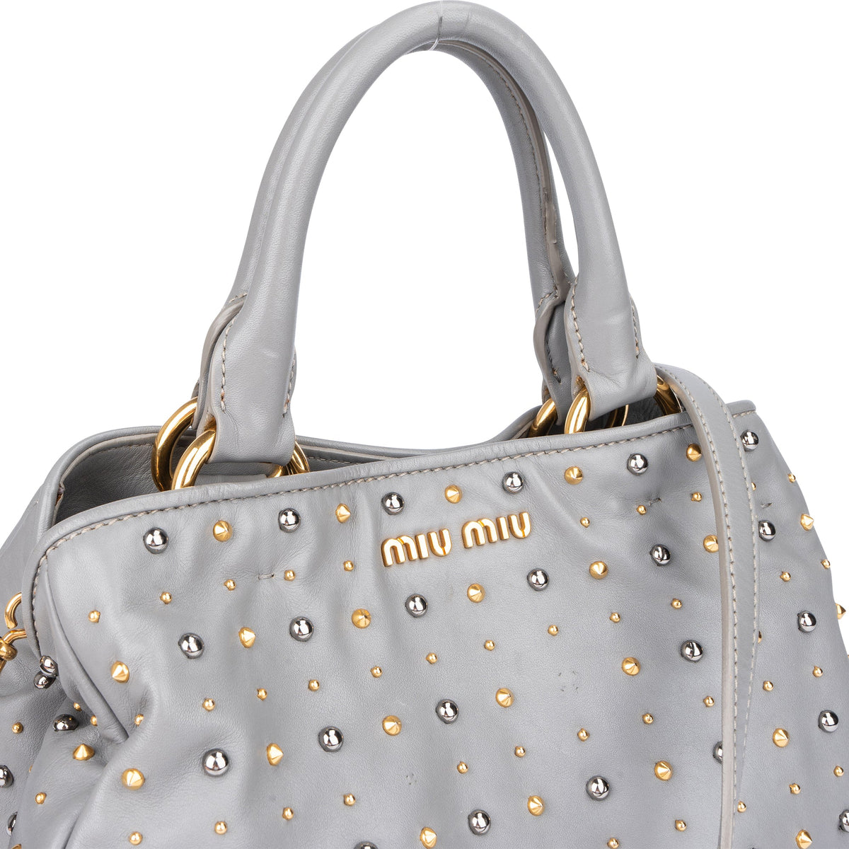 Miu Miu Rivets aus grauem zweifarbigem Leder – Ansicht 3