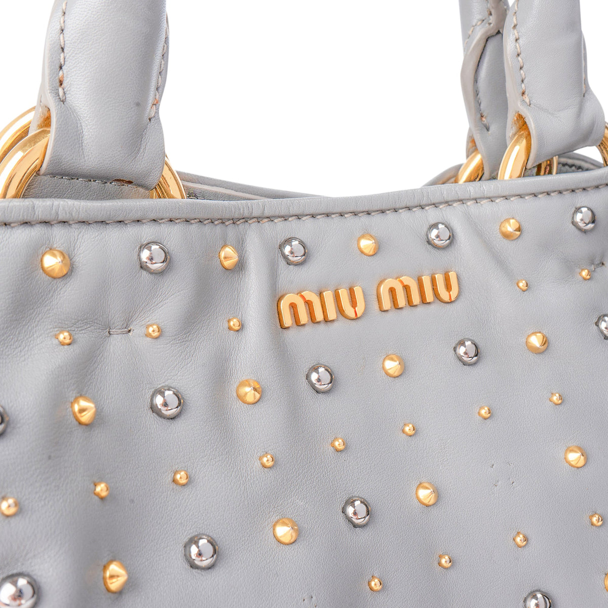 Miu Miu Rivets aus grauem zweifarbigem Leder – Ansicht 4