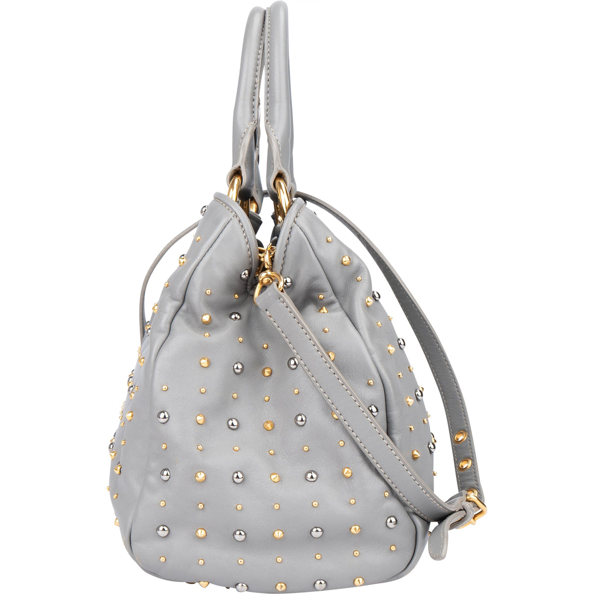 Miu Miu Rivets aus grauem zweifarbigem Leder – Ansicht 5