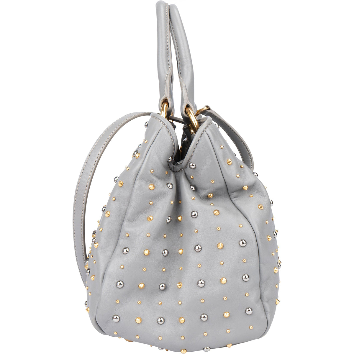 Miu Miu Rivets aus grauem zweifarbigem Leder – Ansicht 7