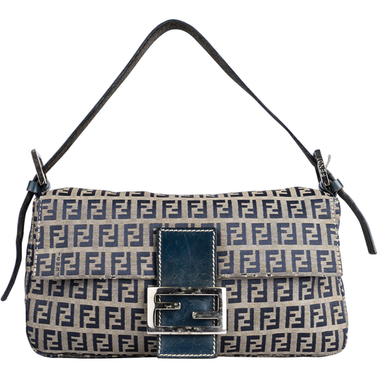 Fendi Blue Zucchino Monogram Baguette Shoulder Bag