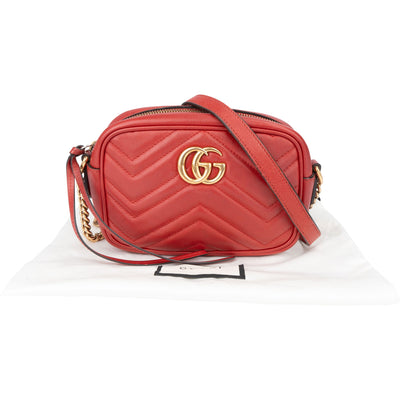 Gucci Red Leather GG Marmont Crossbody Bag