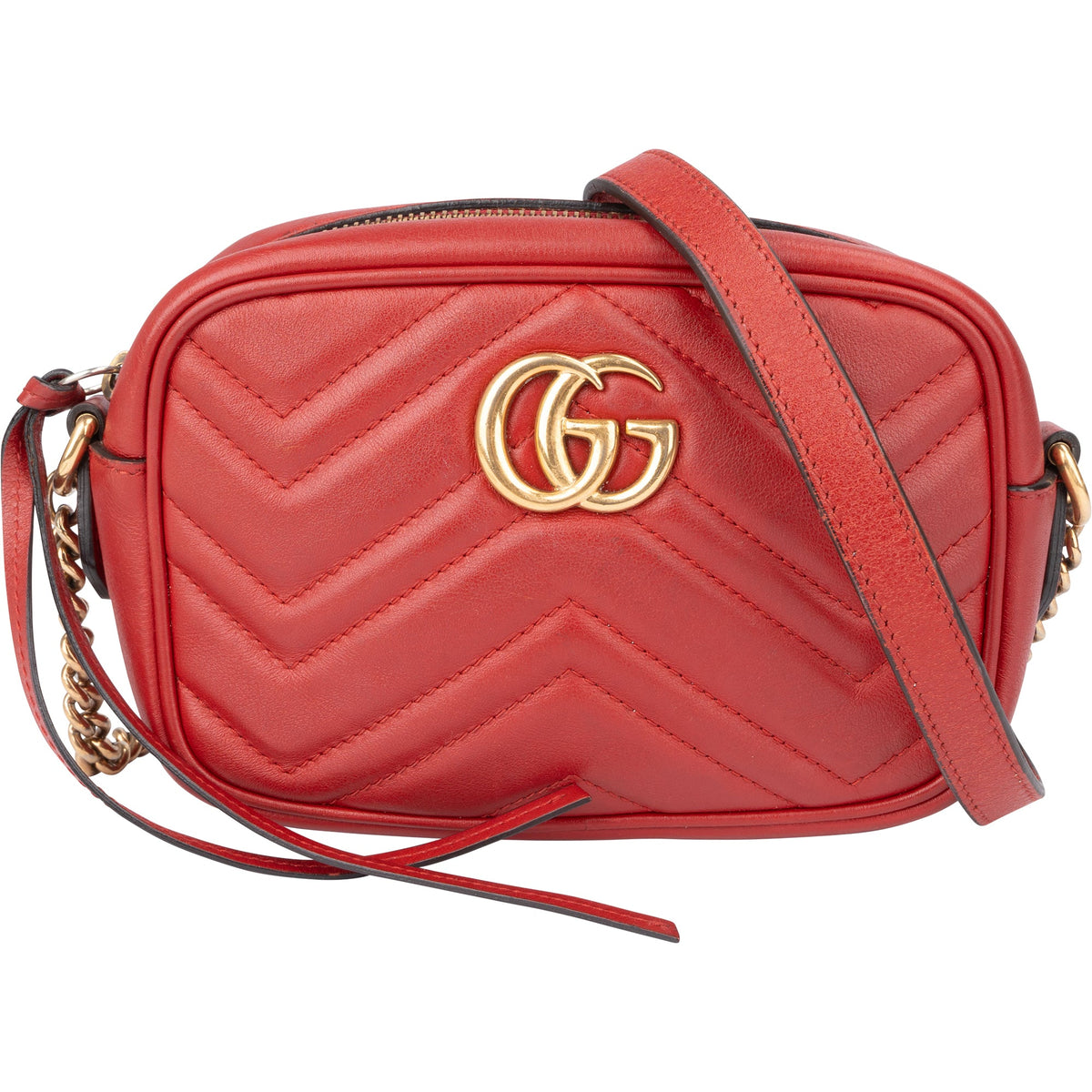 Gucci Red Leather GG Marmont Crossbody Bag