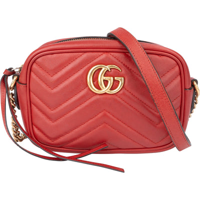 Gucci Red Leather GG Marmont Crossbody Bag