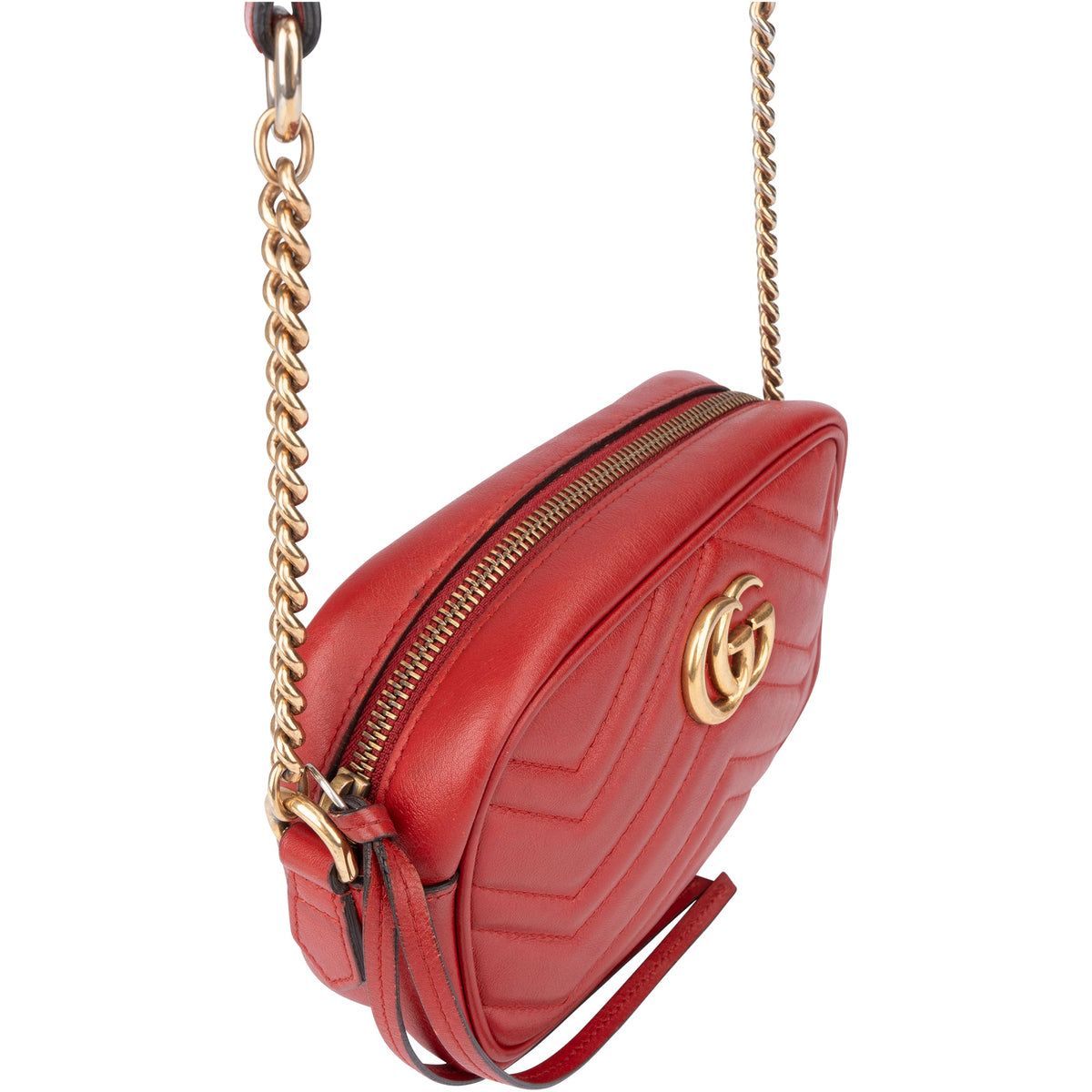Gucci Red Leather GG Marmont Crossbody Bag