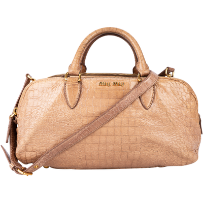 Miu Miu Rare Croc-Embossed Leather Bowling Bag