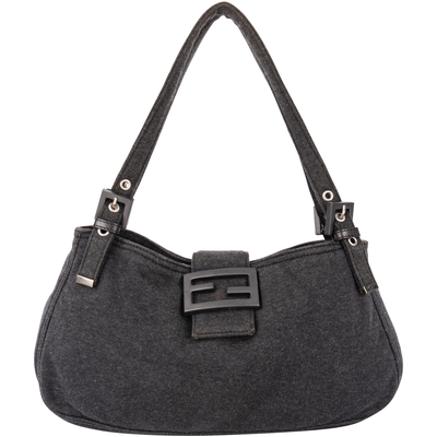Fendi Grey Cotton Baguette Shoulder Bag