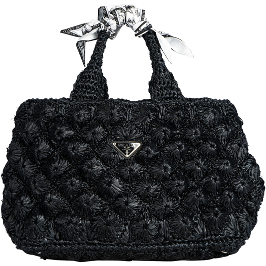 Prada Raffia Bandana Canapa Shopper Bag