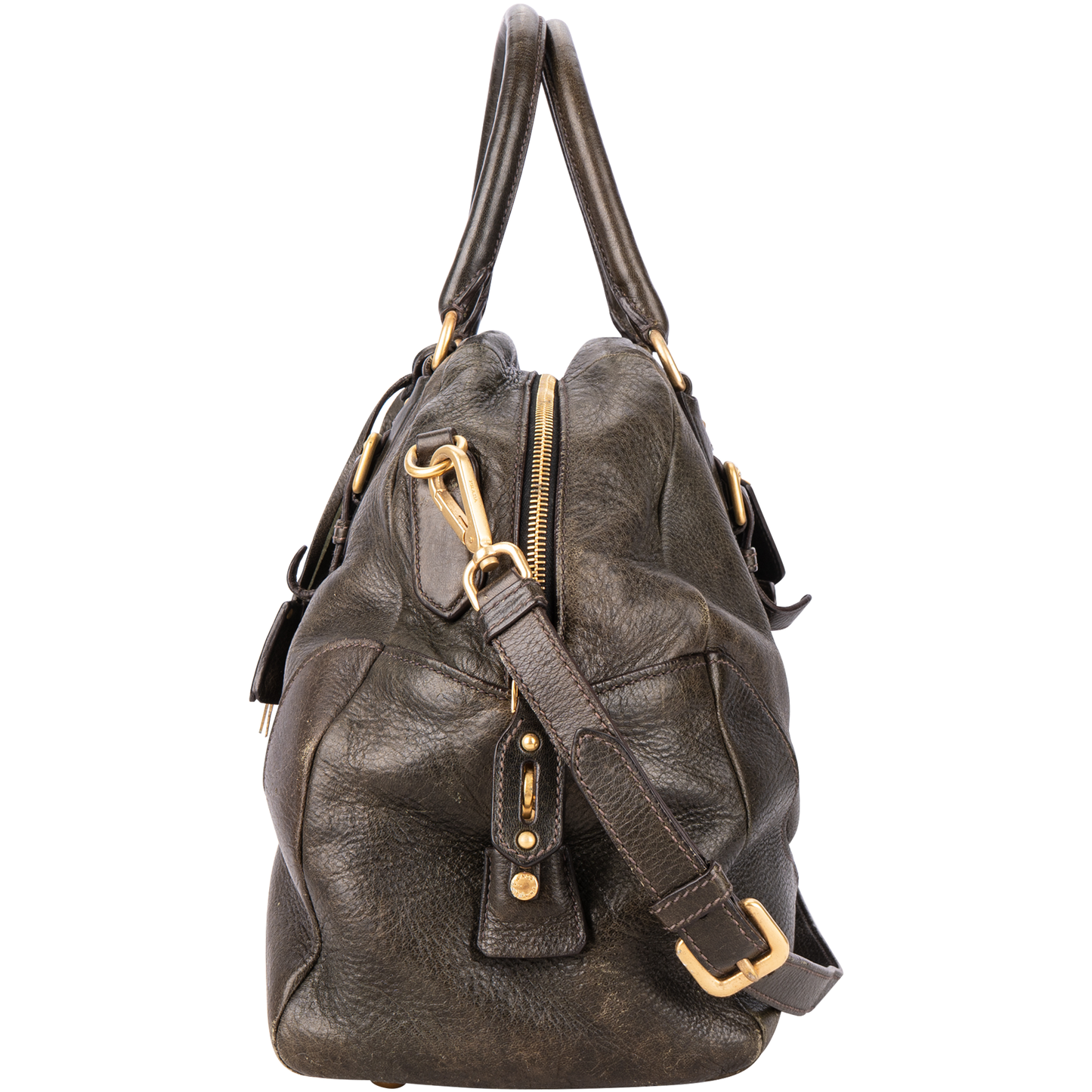 Prada Glace Leather Dome Bowler Bag