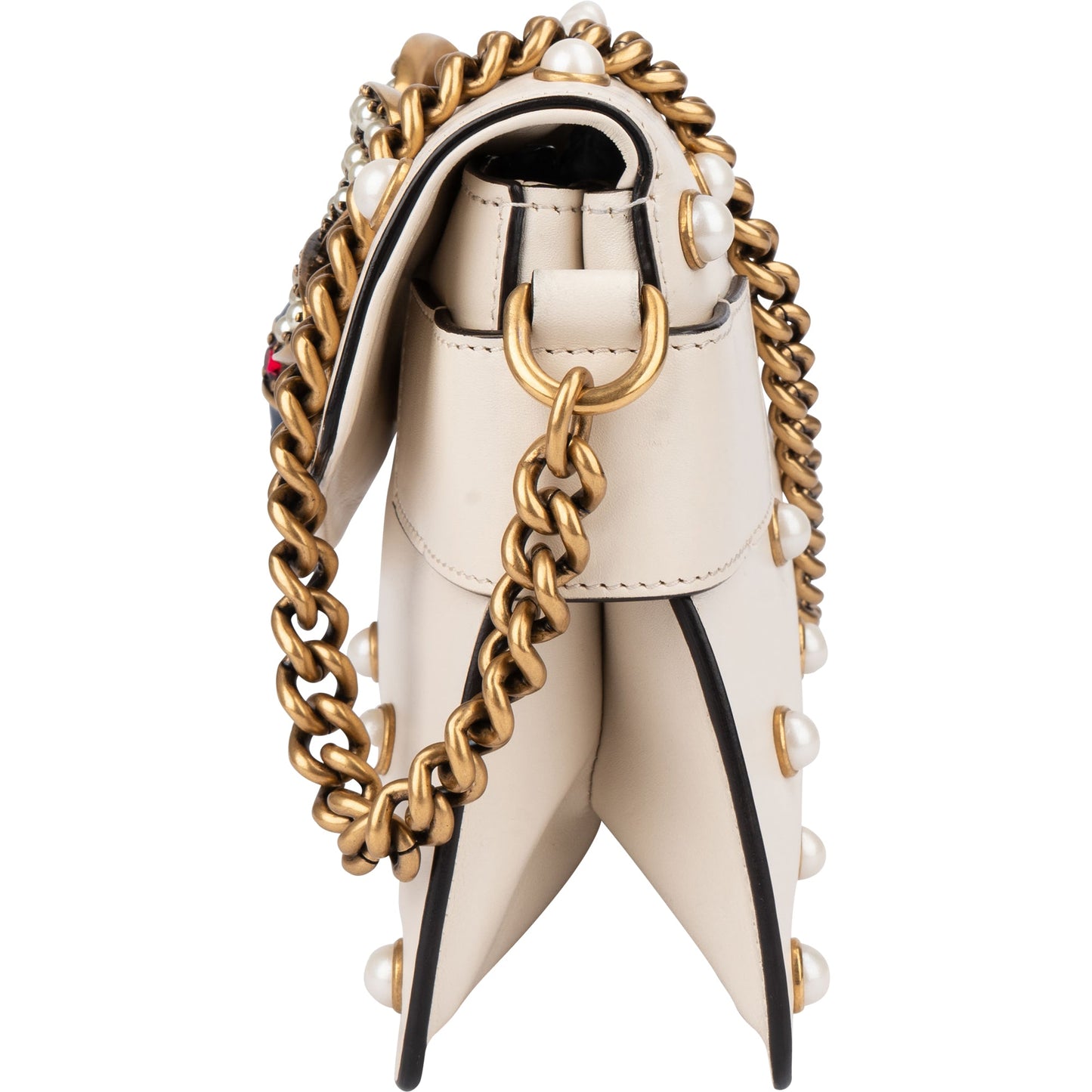 Gucci White Leather Queen Margaret Bee Shoulder Bag