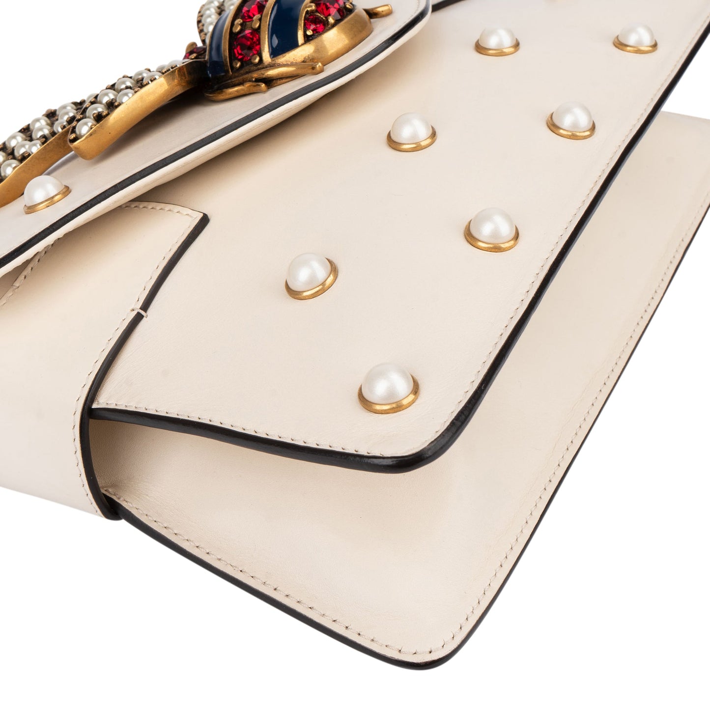 Gucci White Leather Queen Margaret Bee Shoulder Bag