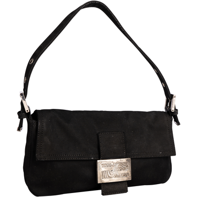 Fendi Black Denim Baguette Shoulder Bag