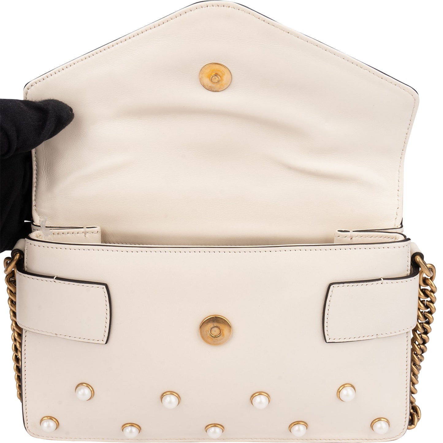 Gucci White Leather Queen Margaret Bee Shoulder Bag