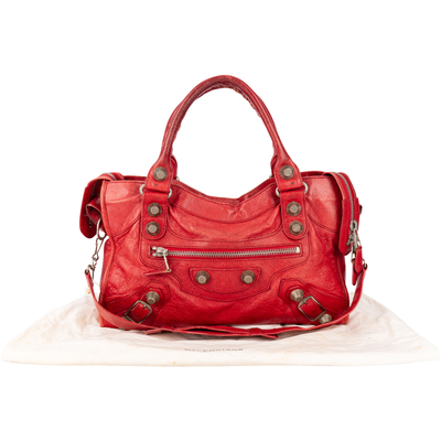 Balenciaga Red Leather The City Handbag