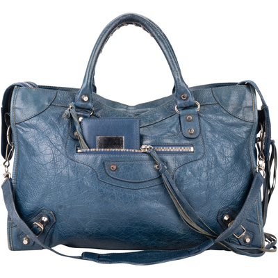 Balenciaga Blue Leather The City Handbag