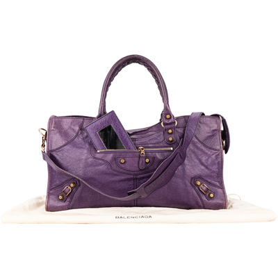 Balenciaga Purple Leather The City Handbag