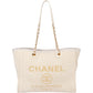 Chanel White Christmas Gold Tone Glitter Deauville Handbag