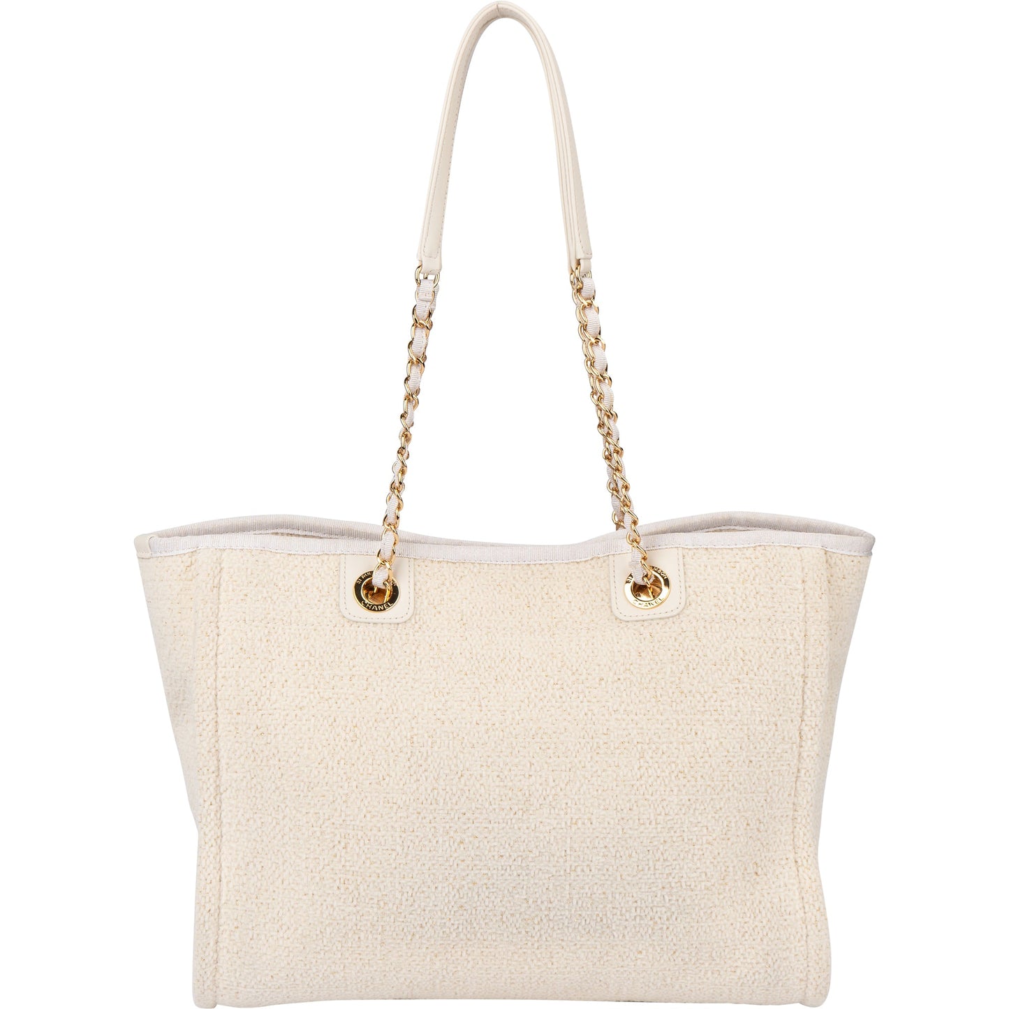 Chanel White Christmas Gold Tone Glitter Deauville Handbag