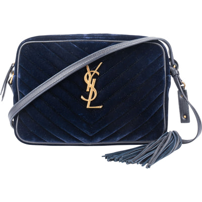 Saint Laurent Blue Velvet Lou Crossbody Bag