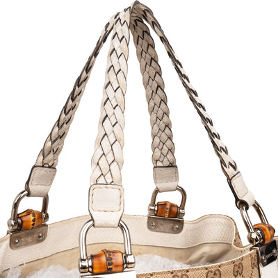Gucci Monogram GG Canvas Leather Bamboo Woven Handle Shoulder Bag