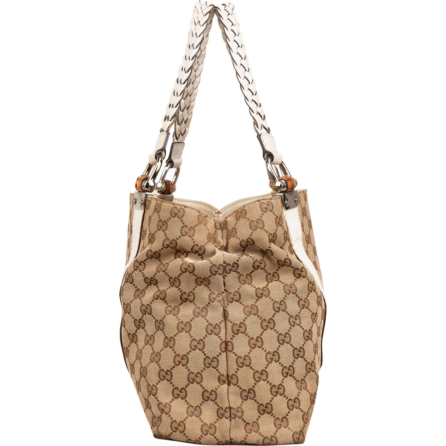 Gucci Monogram GG Canvas Leather Bamboo Woven Handle Shoulder Bag