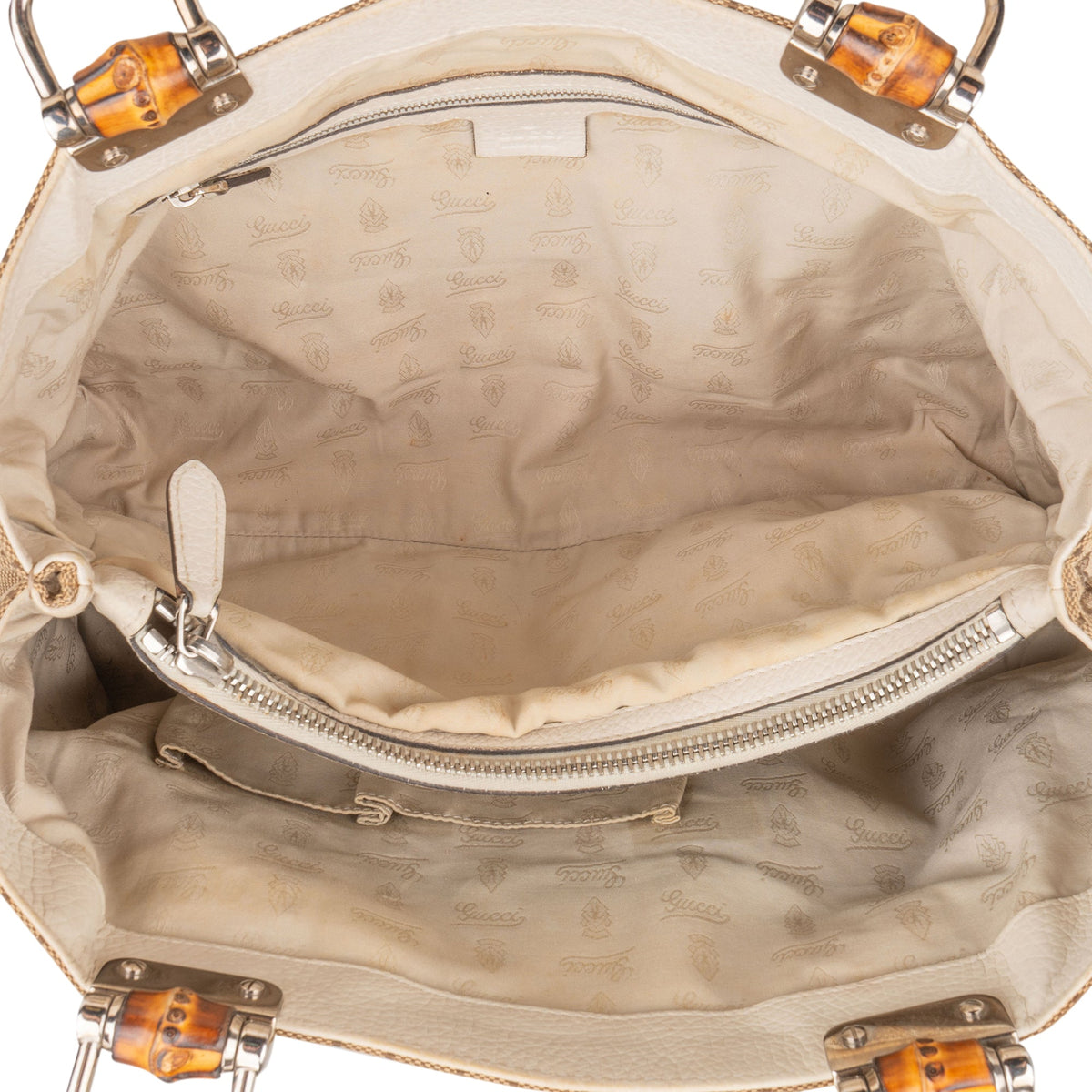 Gucci Monogram GG Canvas Leather Bamboo Woven Handle Shoulder Bag