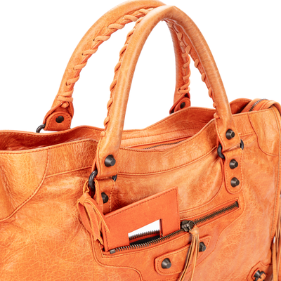 Balenciaga Orange Leather The City Handbag