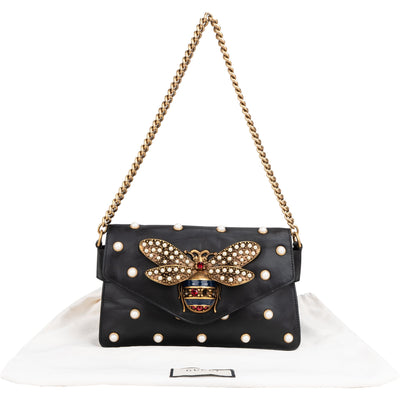Gucci Black Leather Queen Margaret Bee Shoulder Bag