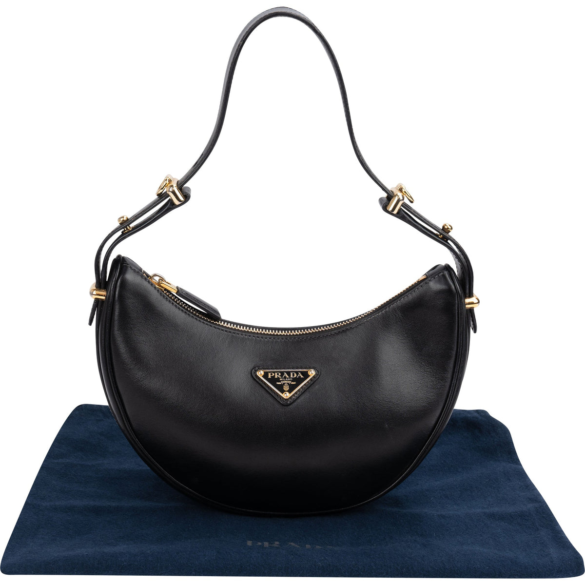 Prada Black Leather Triangle Arqué Shoulder Bag