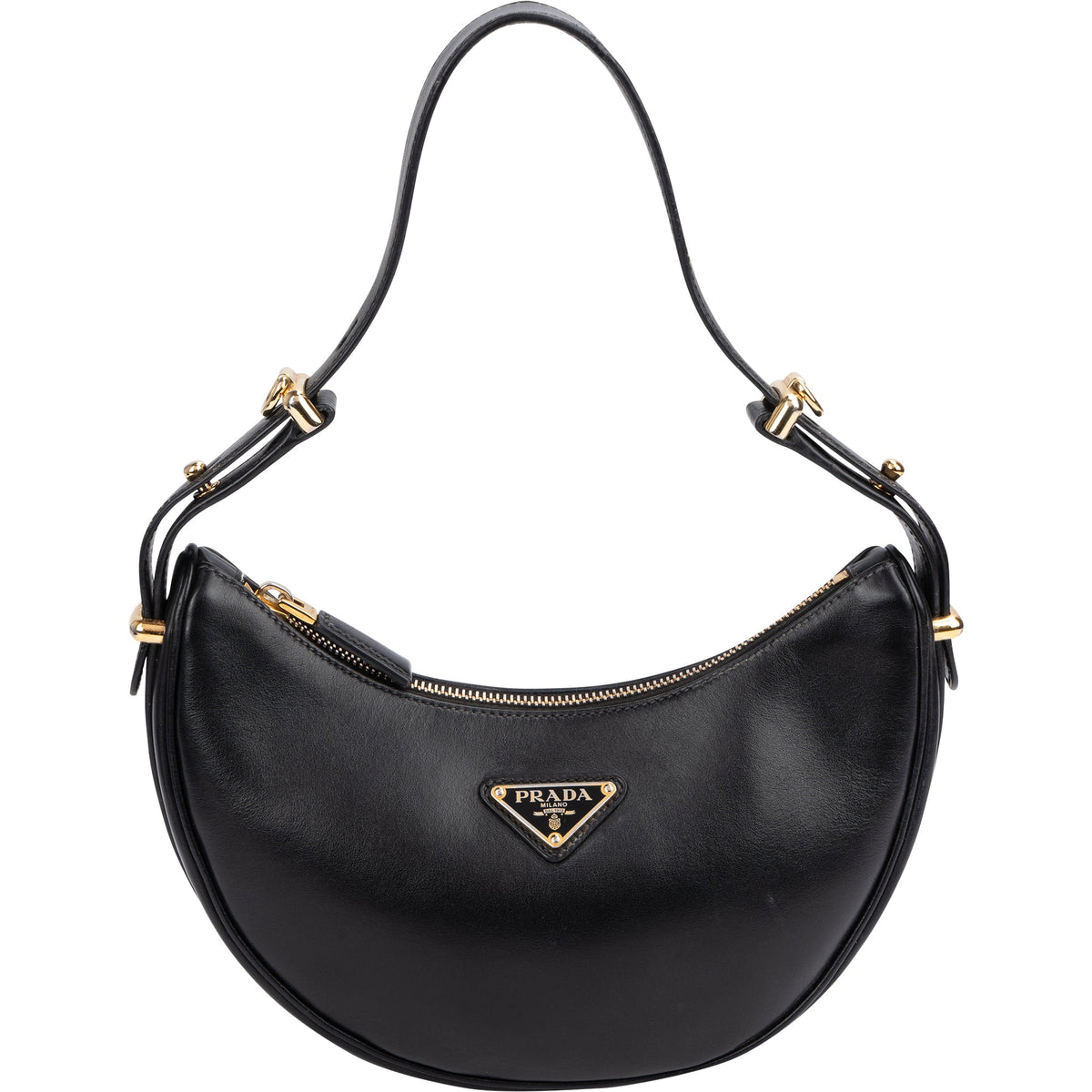 Prada Black Leather Triangle Arqué Shoulder Bag