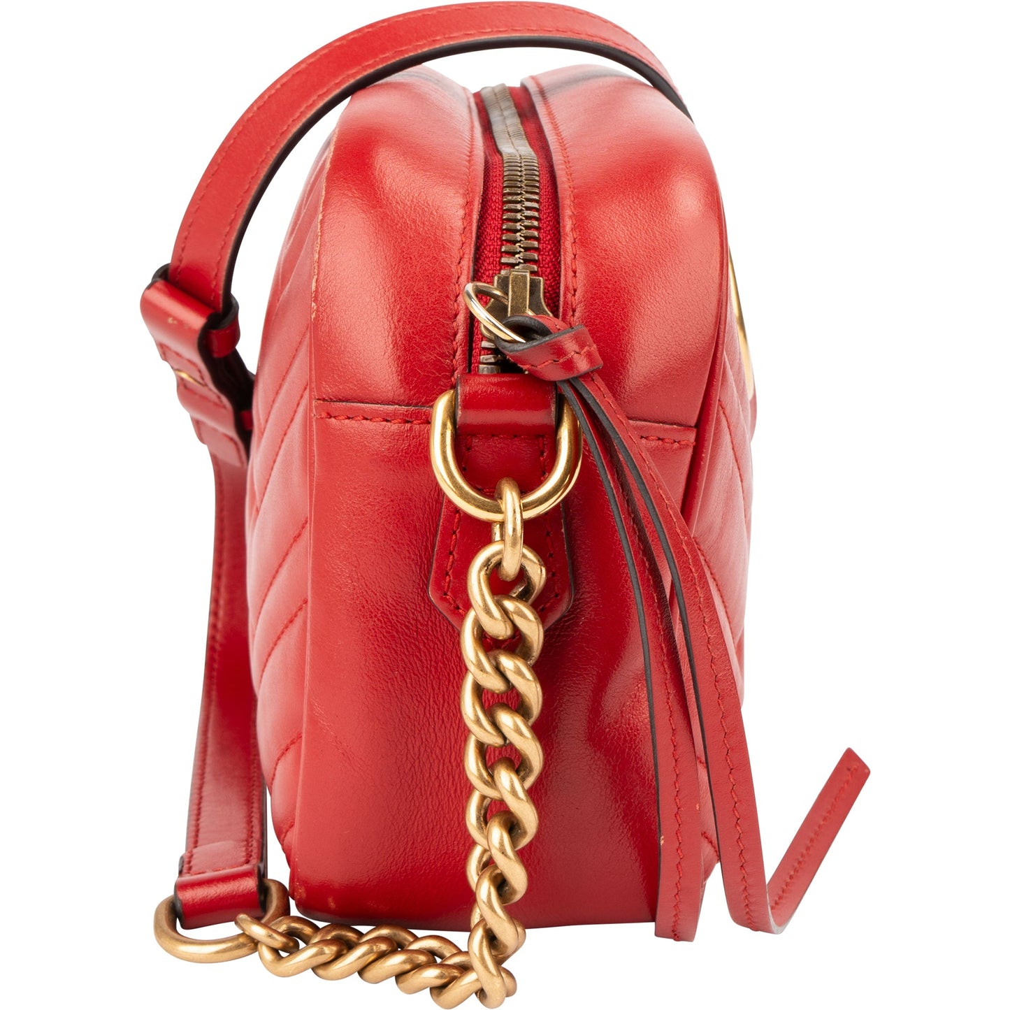 Gucci Red Leather Marmont GG Crossbody Bag