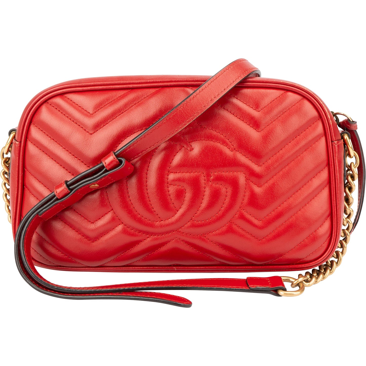 Gucci Red Leather Marmont GG Crossbody Bag