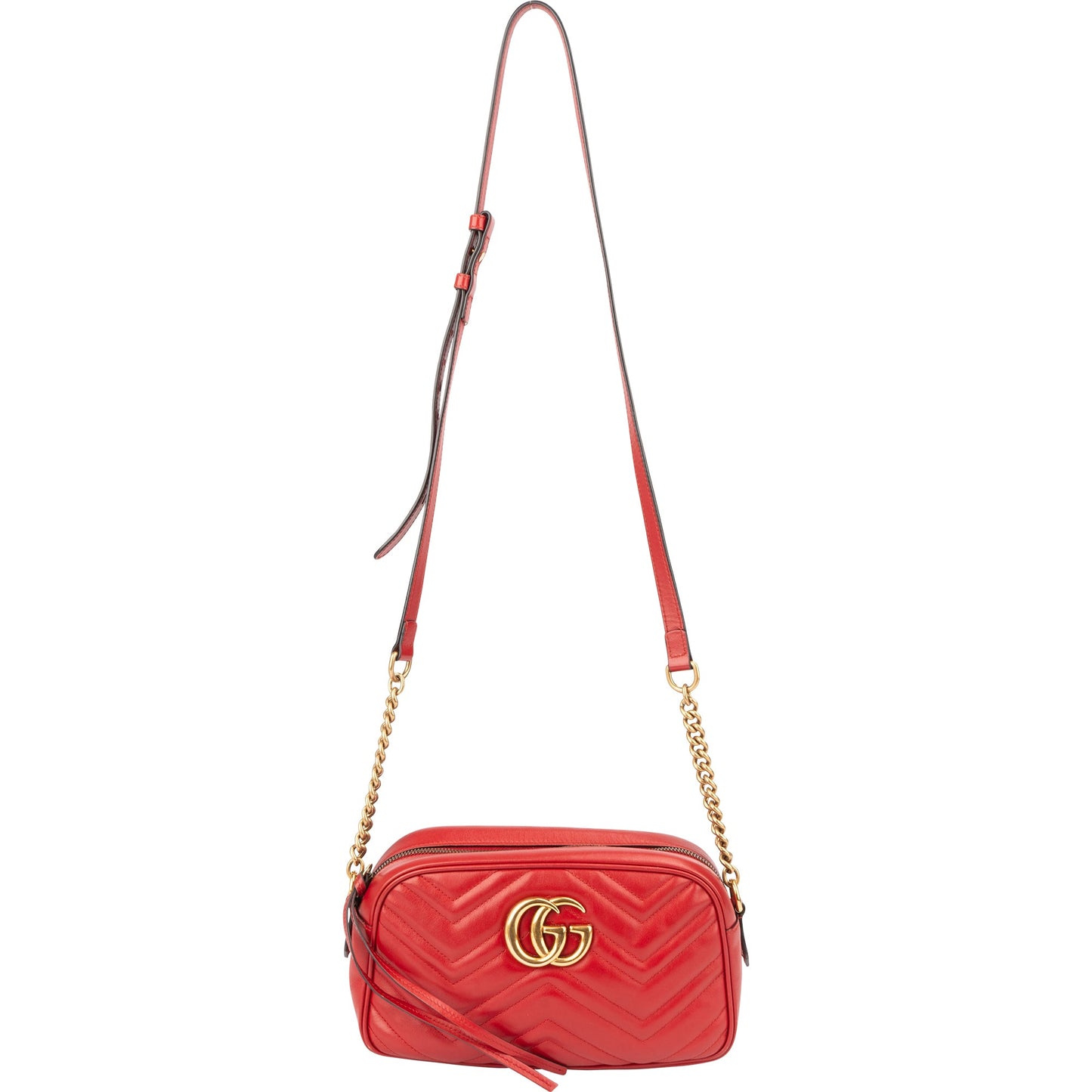 Gucci Red Leather Marmont GG Crossbody Bag