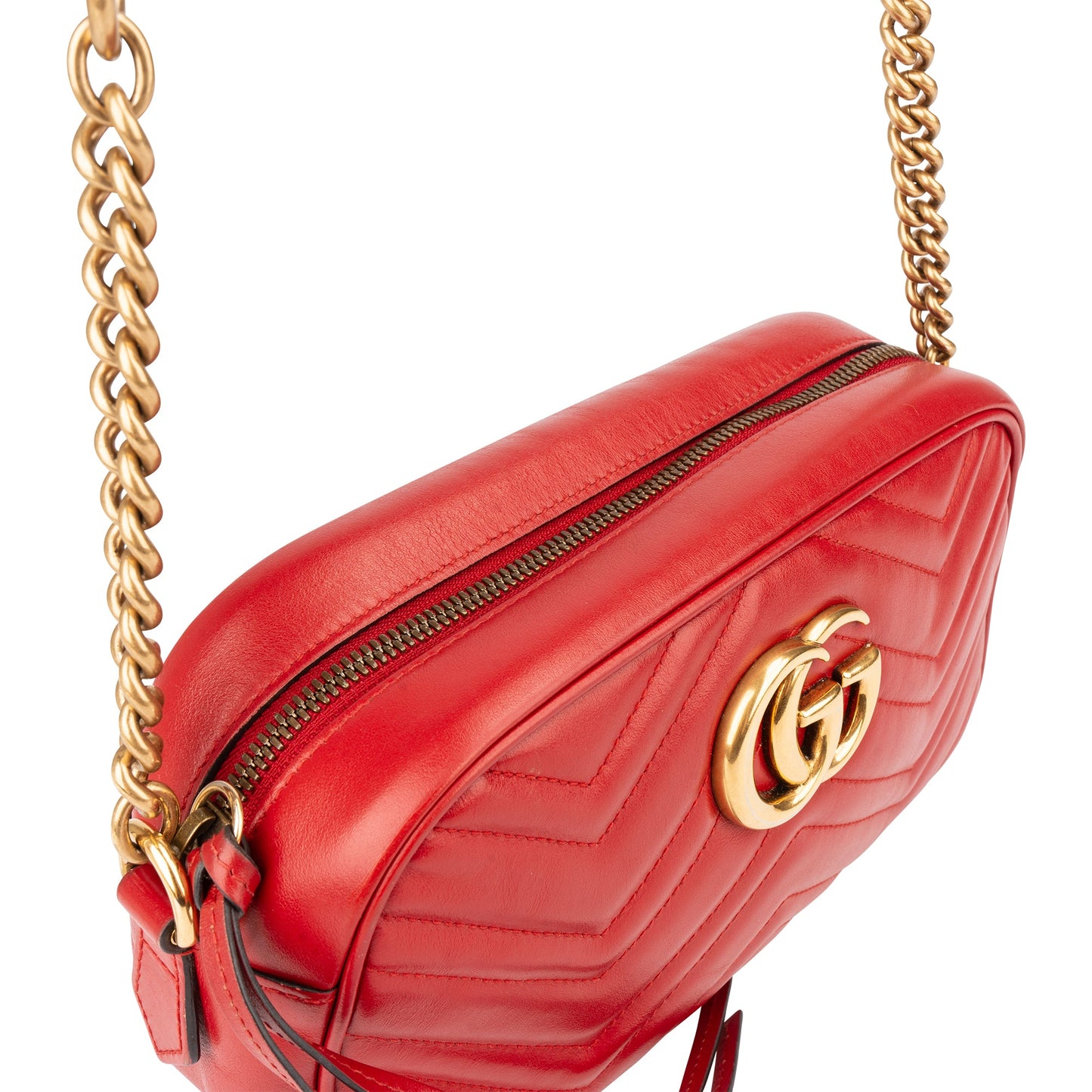 Gucci Red Leather Marmont GG Crossbody Bag