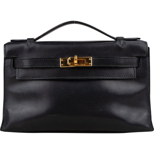 Hermès Noir Swift Leather Kelly Pochette Handbag