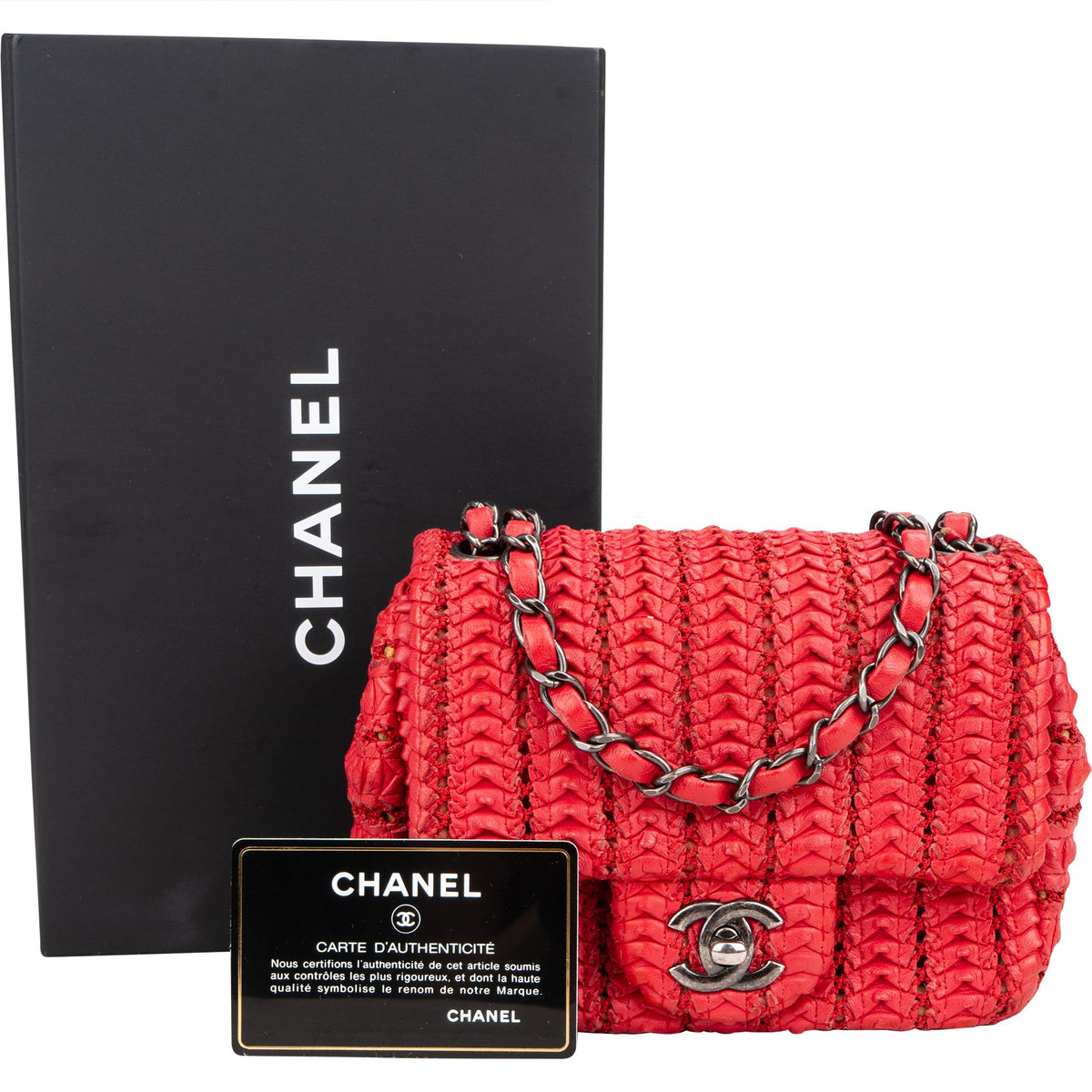 Chanel Red Seoul Crochet Antique Mini Single Flap Crossbody Bag