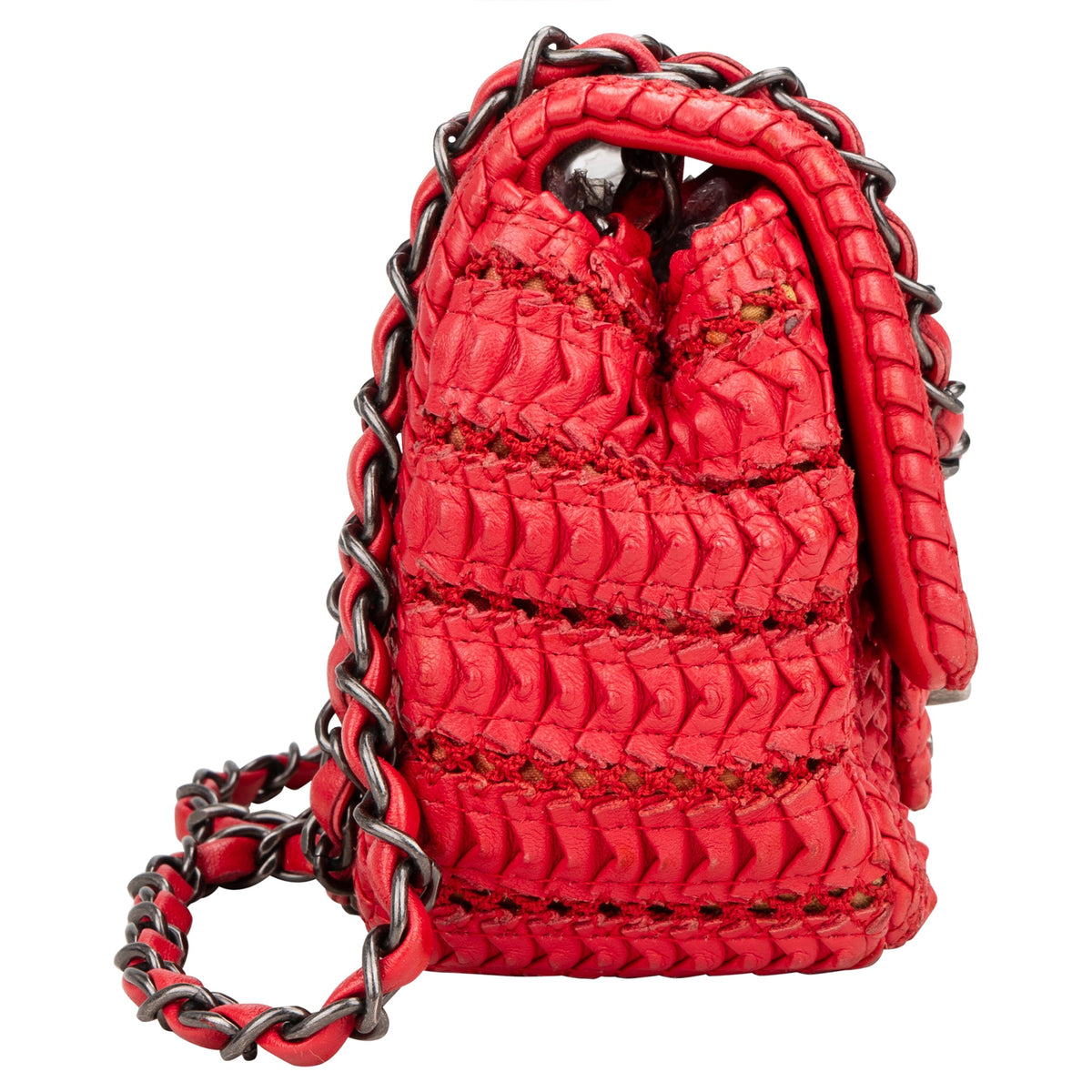 Chanel Red Seoul Crochet Antique Mini Single Flap Crossbody Bag