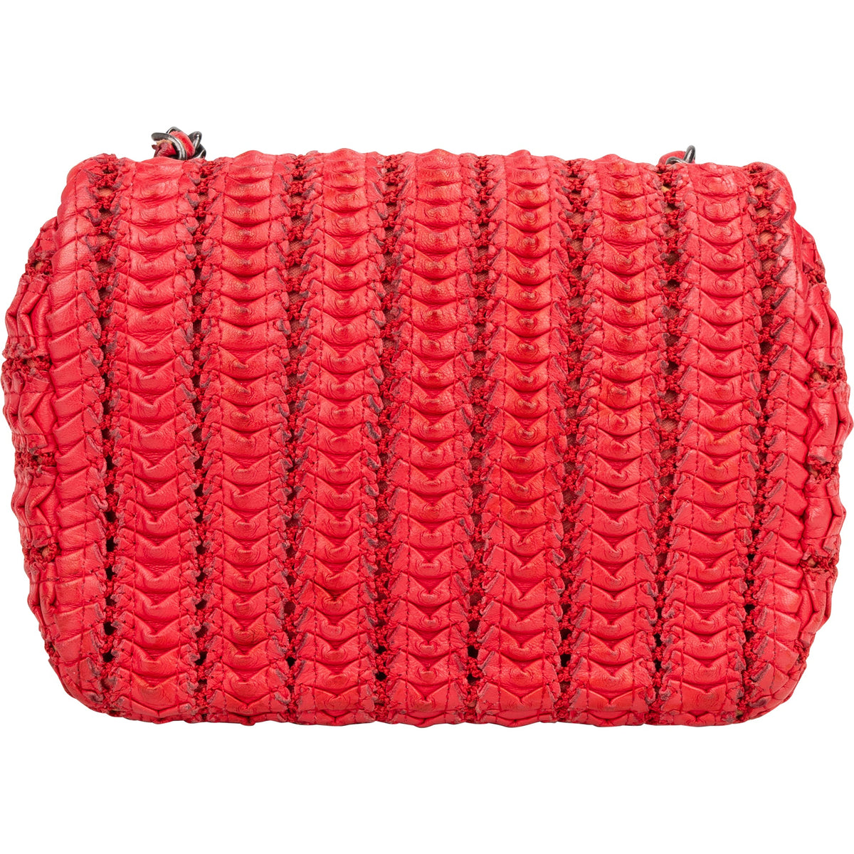Chanel Red Seoul Crochet Antique Mini Single Flap Crossbody Bag