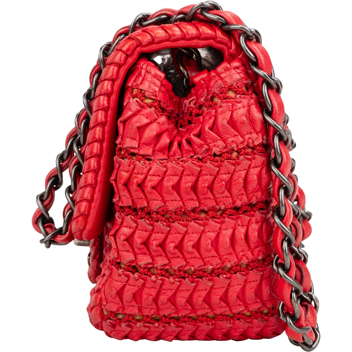 Chanel Red Seoul Crochet Antique Mini Single Flap Crossbody Bag