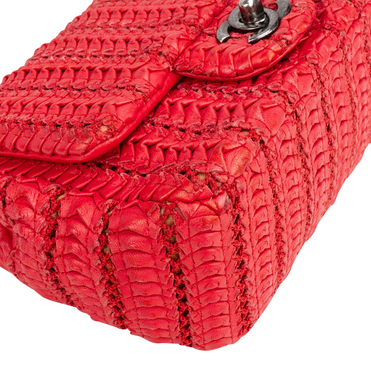 Chanel Red Seoul Crochet Antique Mini Single Flap Crossbody Bag
