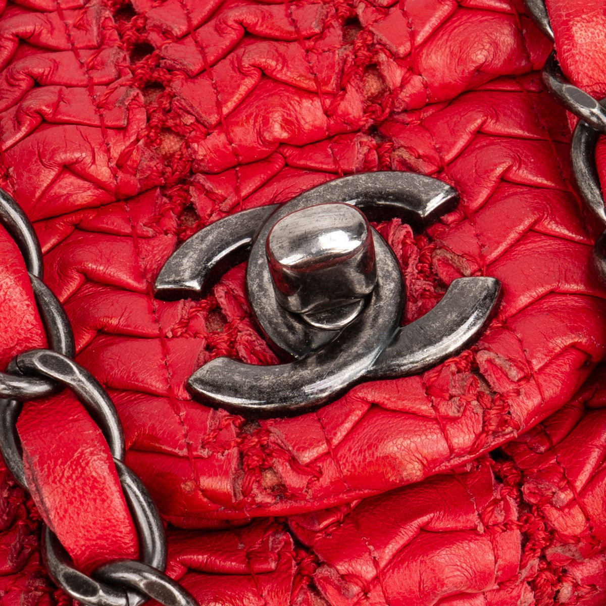 Chanel Red Seoul Crochet Antique Mini Single Flap Crossbody Bag
