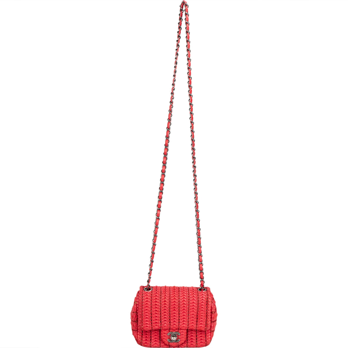 Chanel Red Seoul Crochet Antique Mini Single Flap Crossbody Bag