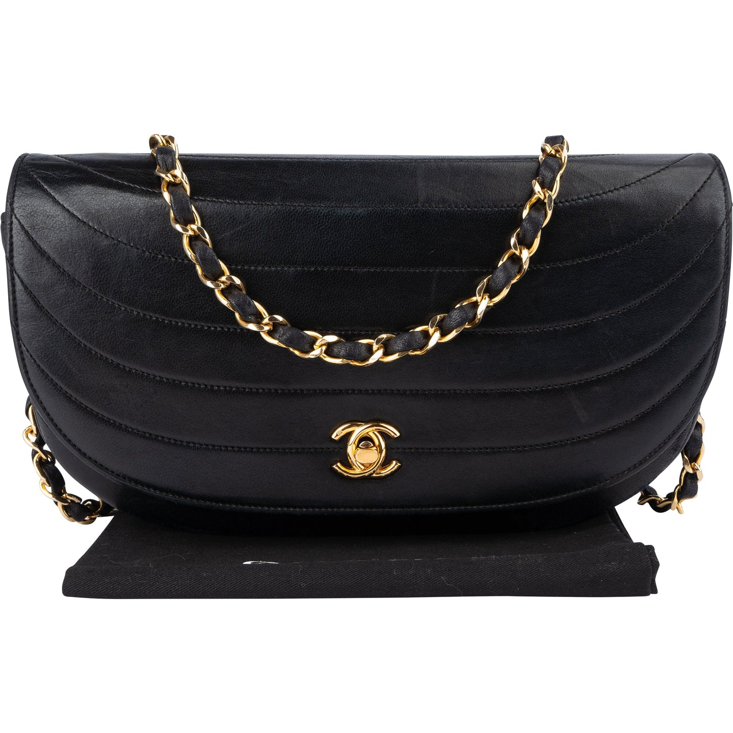Chanel Stitching Lambskin 24K Gold Halfmoon Single Flap Shoulder Bag