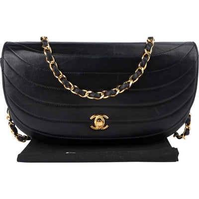 Chanel Stitching Lambskin 24K Gold Halfmoon Single Flap Shoulder Bag