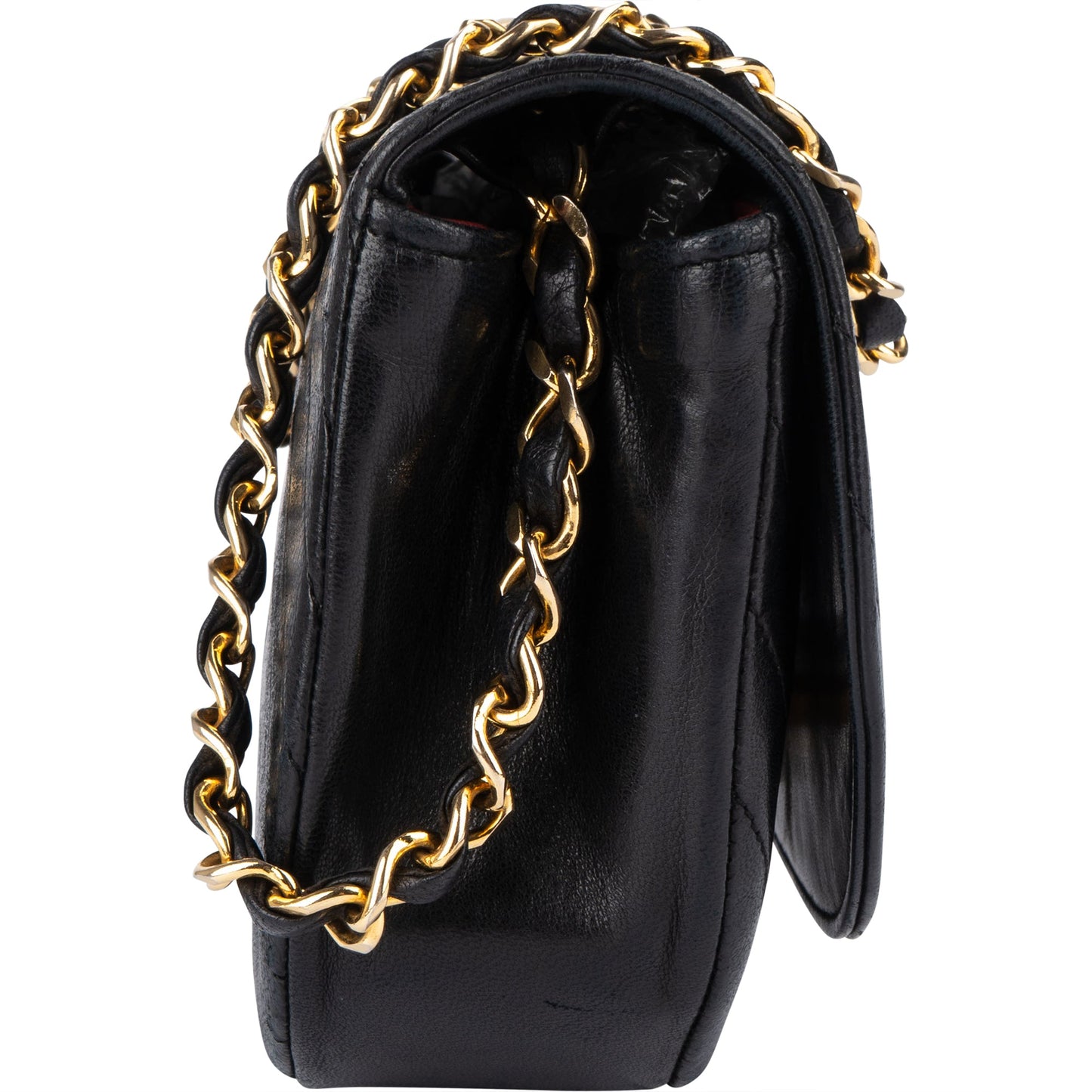 Chanel Stitching Lambskin 24K Gold Halfmoon Single Flap Shoulder Bag