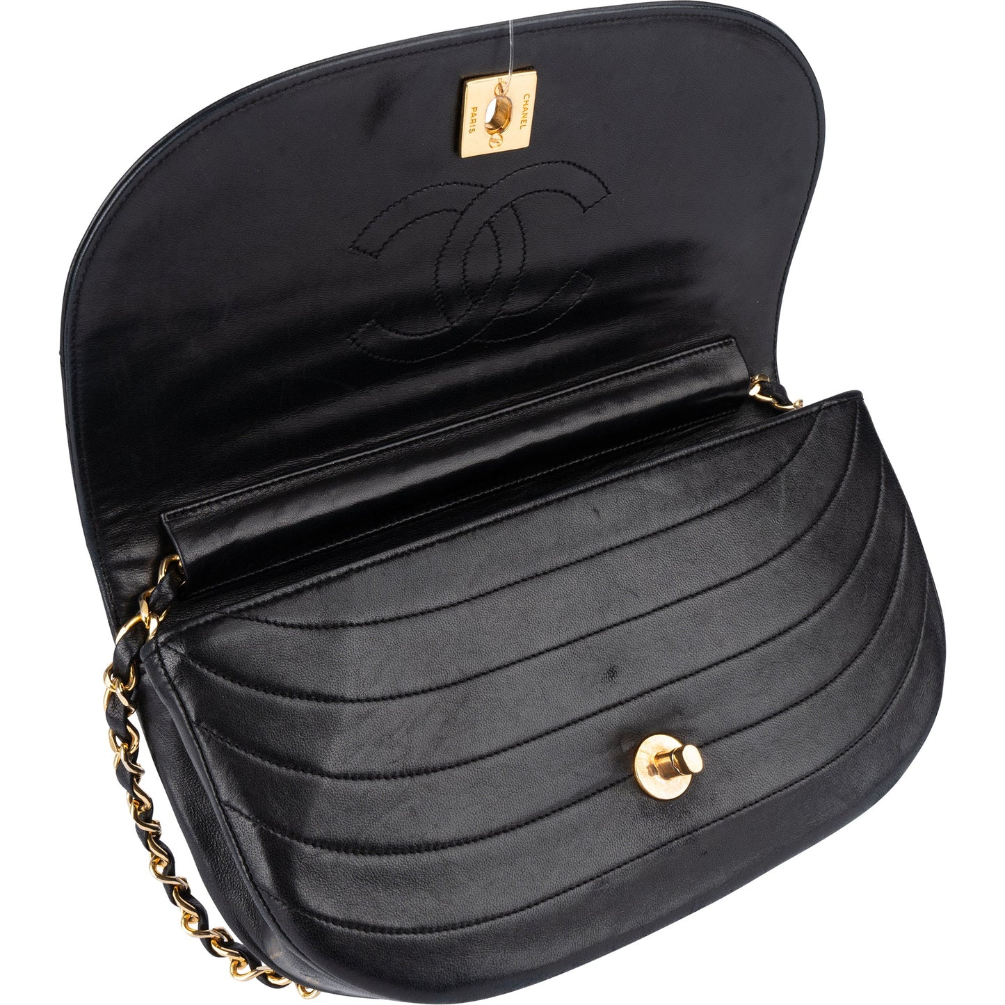 Chanel Stitching Lambskin 24K Gold Halfmoon Single Flap Shoulder Bag