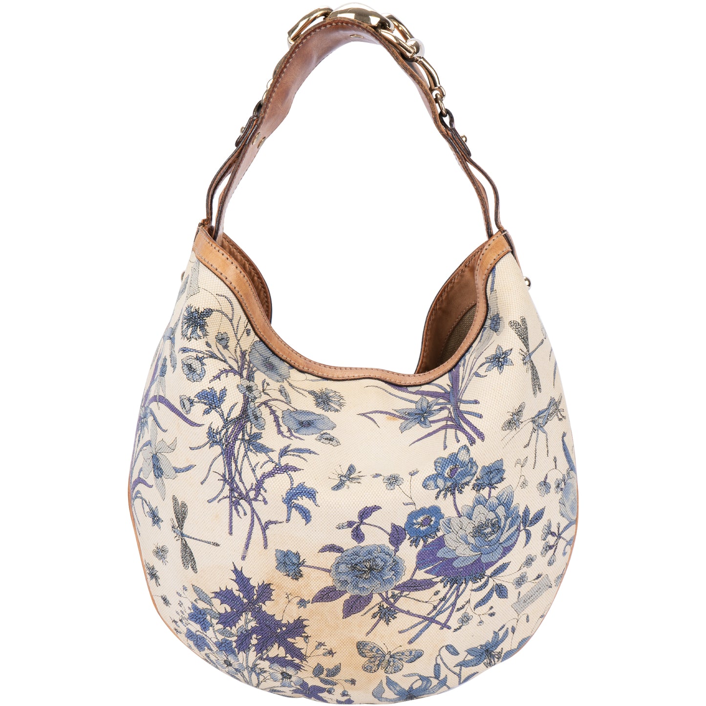 Gucci GG Monogram Blue Floral Hobo Bag